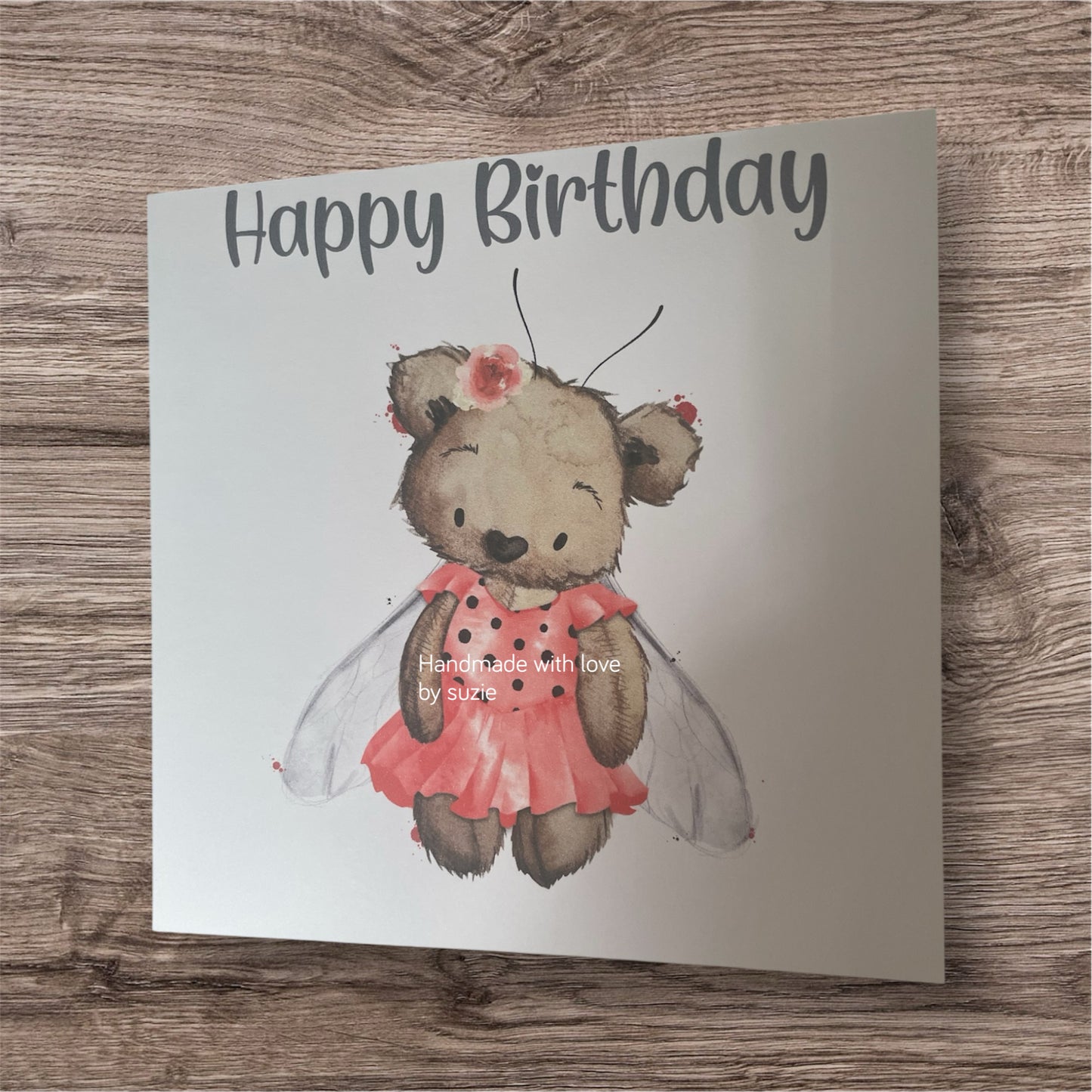 Birthday card bear ladybird dress