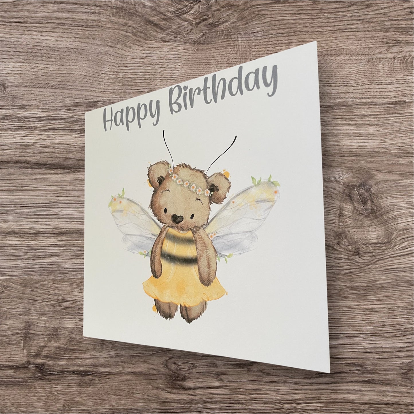 Birthday card bear bee dress
