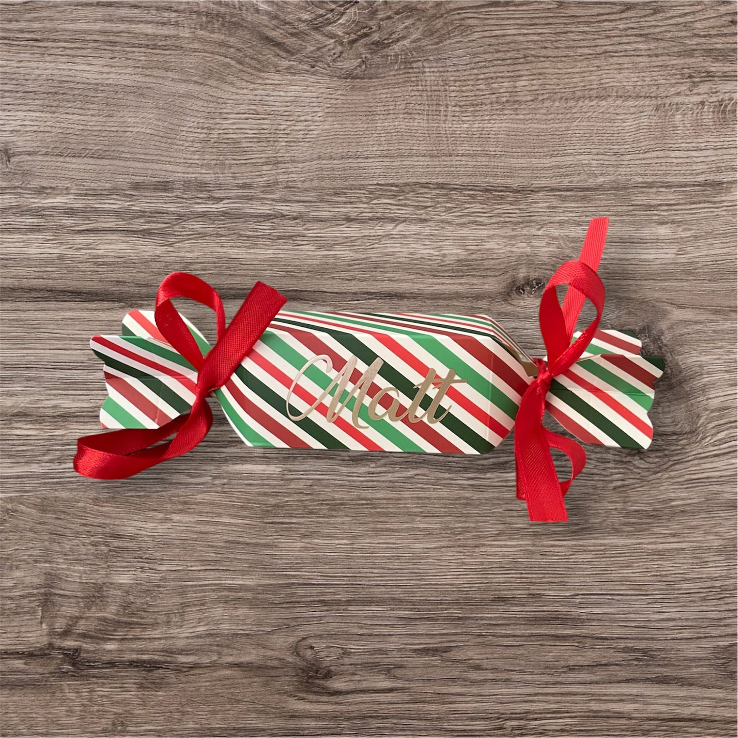 Personalised red, white and green fillable crackers
