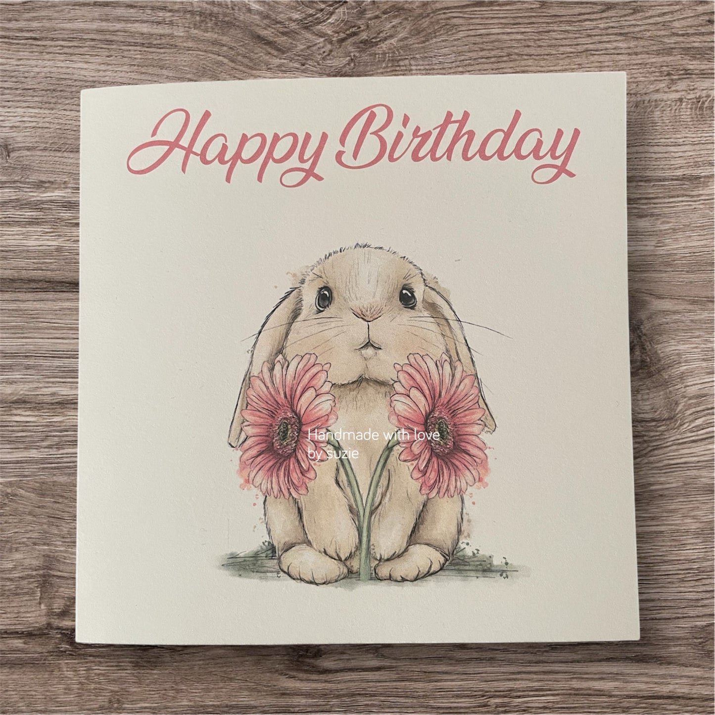 Rabbit with flowers birthday card