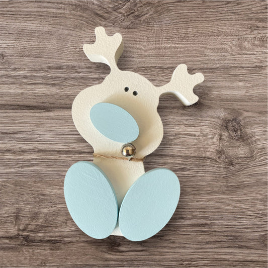 Hand painted free standing reindeer blue