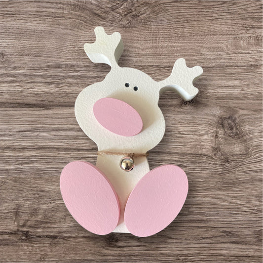Hand painted free standing reindeer pink