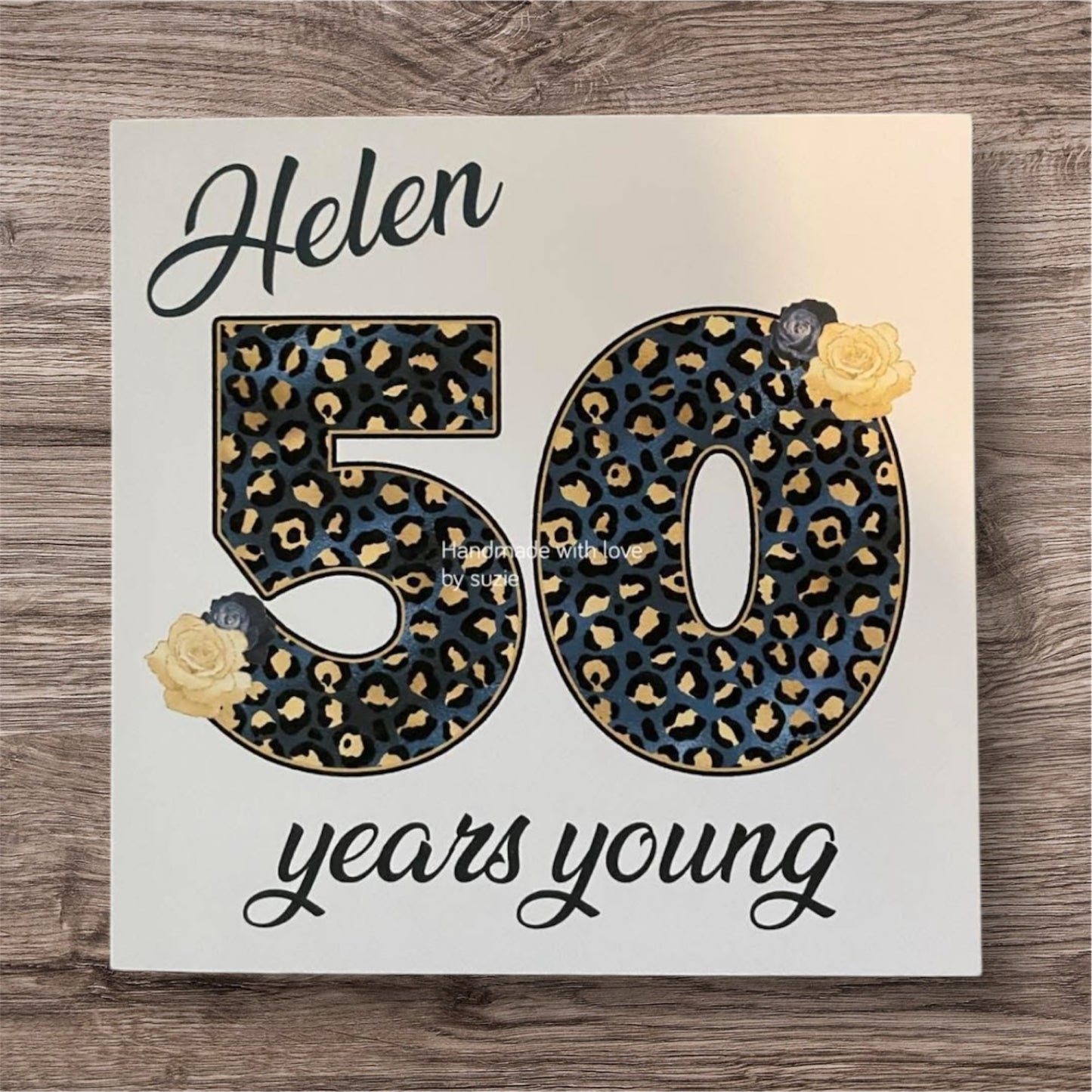 Blue leopard print Birthday card