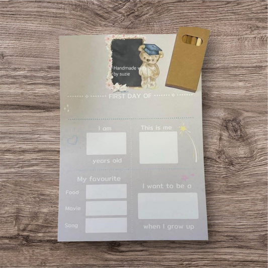First Day Of School Bear And Flowers Sign
