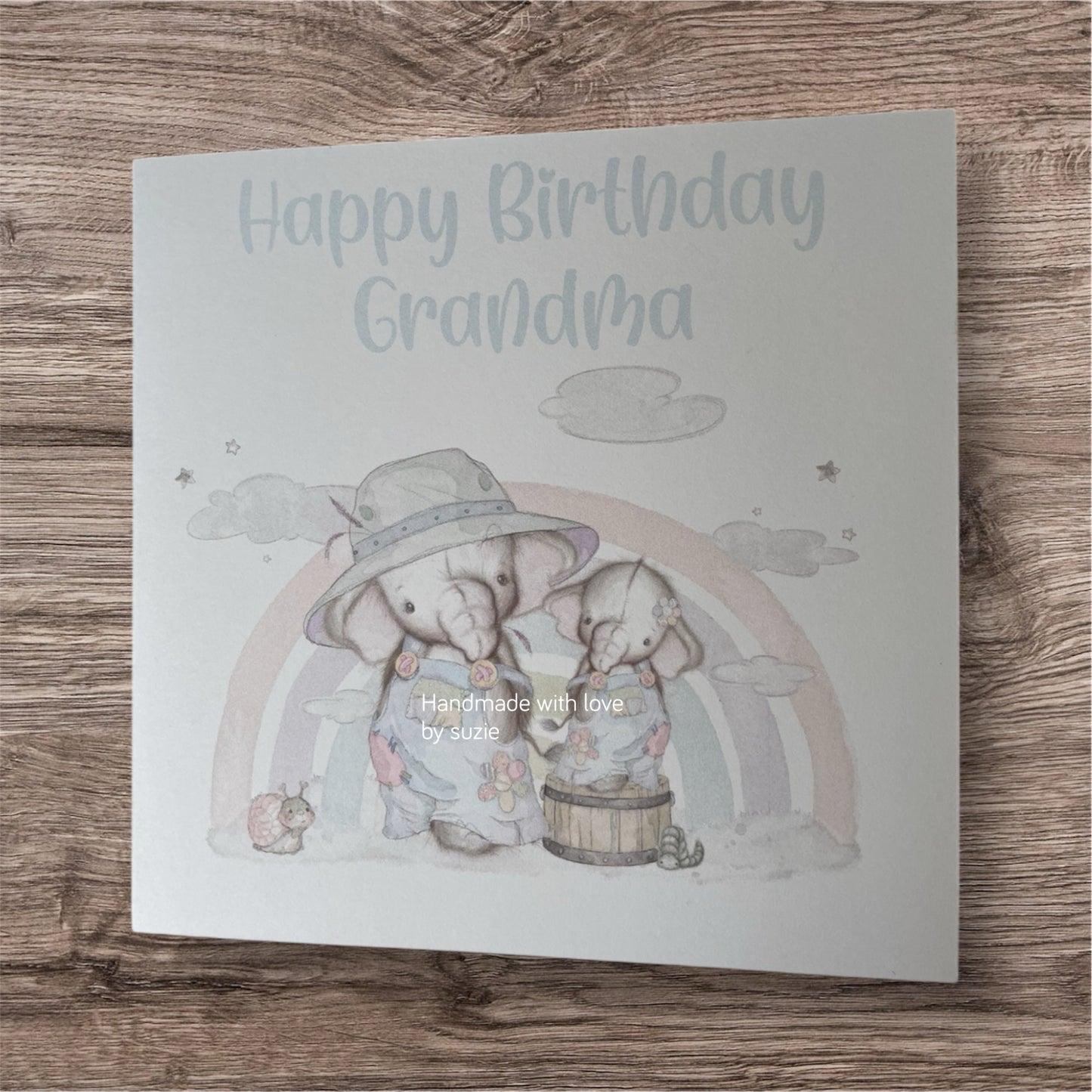 Patchwork elephant rainbow birthday card