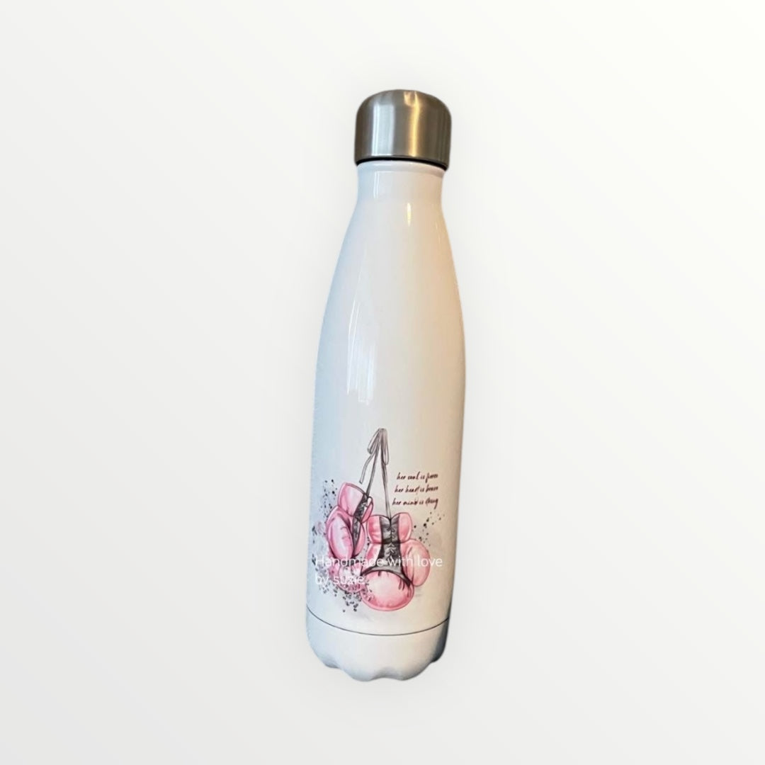 Pink boxing gloves water bottle