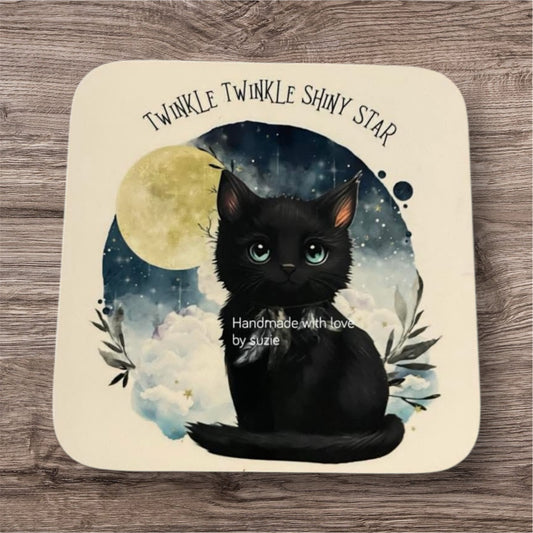 Twinkle twinkle cat with moon coaster