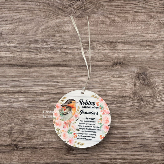 Acrylic hanging decoration robin and peach flowers