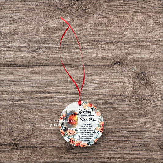 Acrylic hanging decoration robin and orange flowers