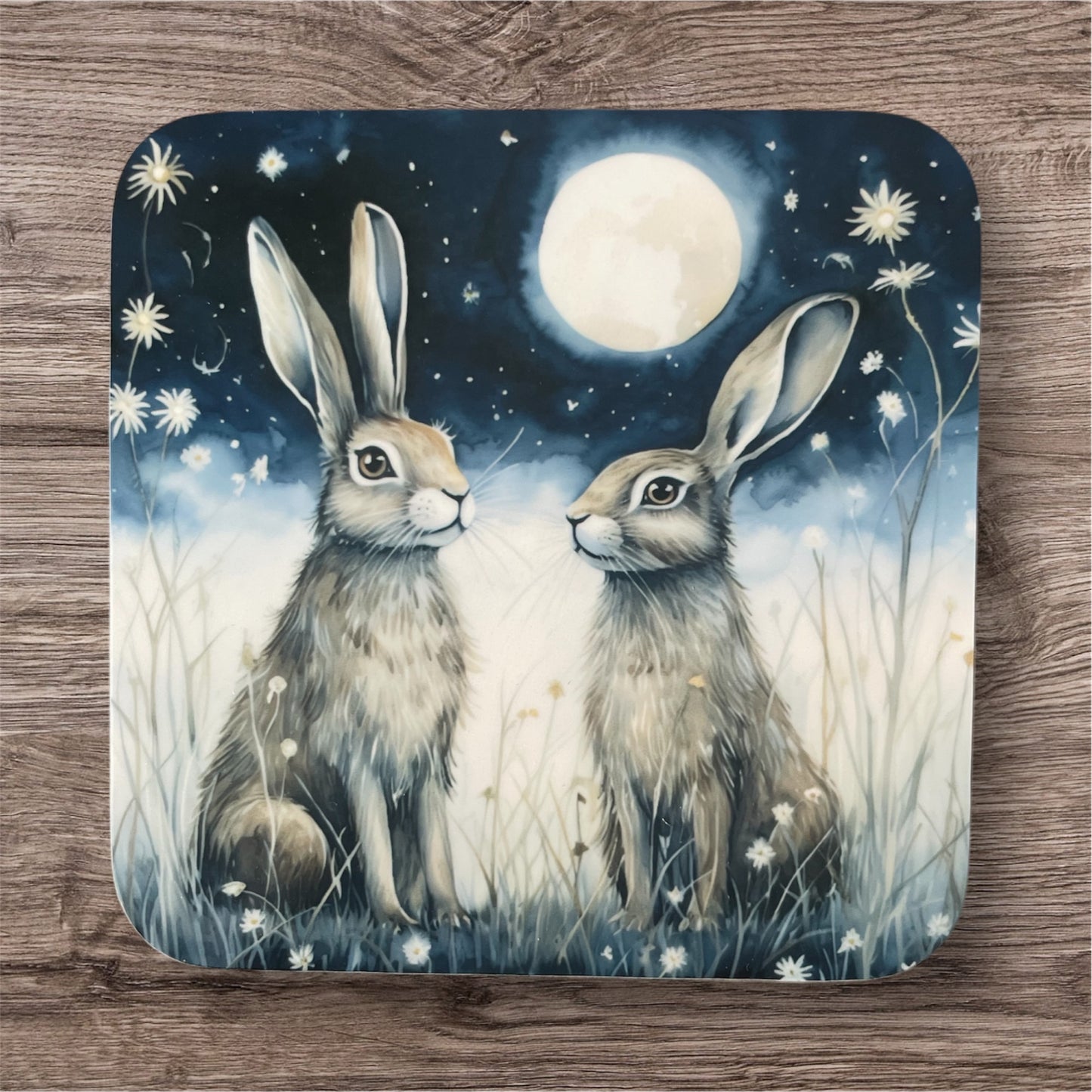 Coaster hares in the moonlight