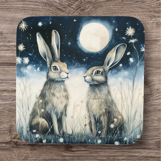 Coaster hares in the moonlight