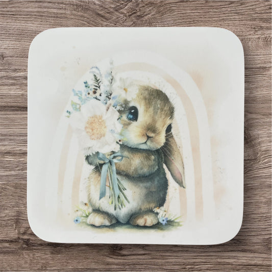 Coaster rabbit with flowers peach