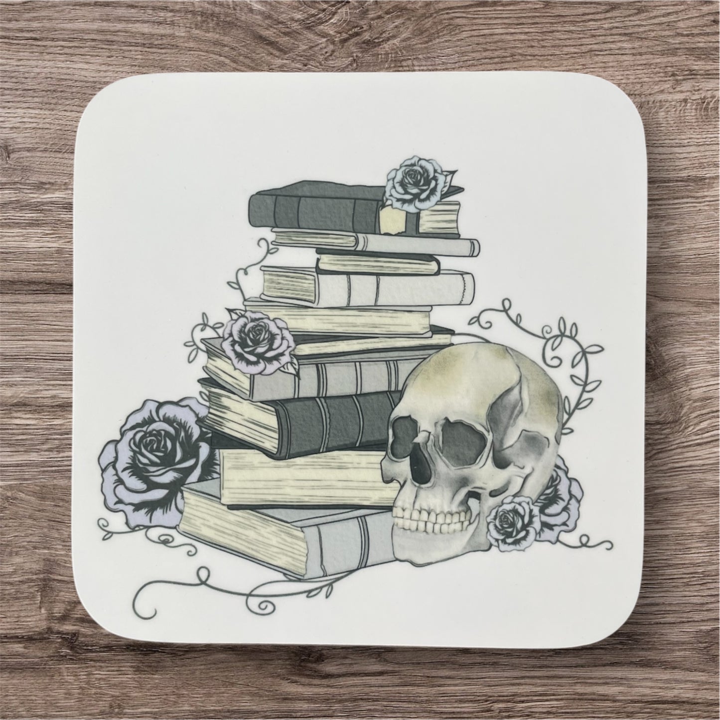 Coaster skull with books