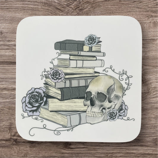 Coaster skull with books