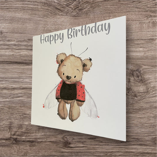 Birthday card bear ladybird