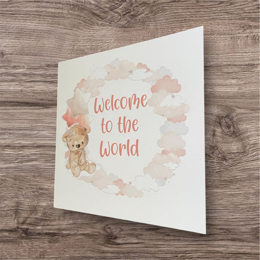 Welcome to the world pink bear card