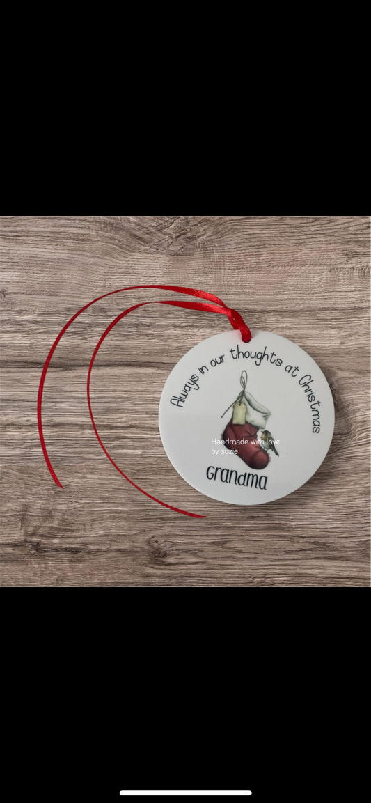Memorial Robin and stocking hanging acrylic decoration
